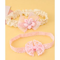 Babyhug Headbands with Floral Applique Pack of 2 - Offwhite & Light Green