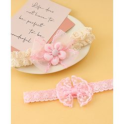 Babyhug Headbands with Floral Applique Pack of 2 - Offwhite & Light Green