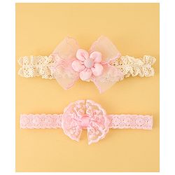Babyhug Headbands with Floral Applique Pack of 2 - Offwhite & Light Green
