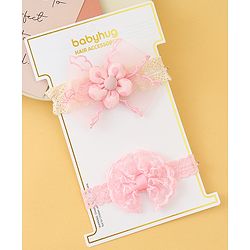 Babyhug Headbands with Floral Applique Pack of 2 - Offwhite & Light Green