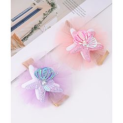 Babyhug Rubber Bands with with Sea Life Applique - Pink & Purple