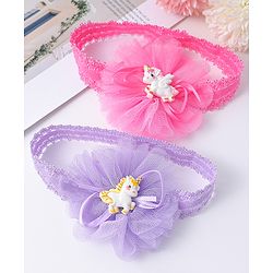 Babyhug Headbands with Floral Applique Pack Of 2 - Pink & Purple