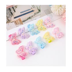 Babyhug Bow & Butterfly Clips with Sequins Pack of 10 - Yellow Pink and Lilac