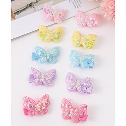 Babyhug Bow & Butterfly Clips with Sequins Pack of 10 - Yellow Pink and Lilac