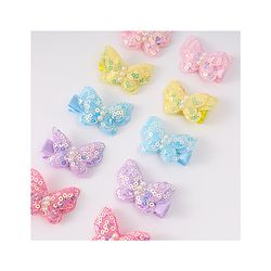 Babyhug Bow & Butterfly Clips with Sequins Pack of 10 - Yellow Pink and Lilac