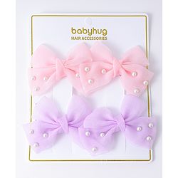 Babyhug Bow & Butterfly Clips Set of 4  - Pink & Purple