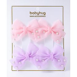 Babyhug Bow & Butterfly Clips Set of 4  - Pink & Purple