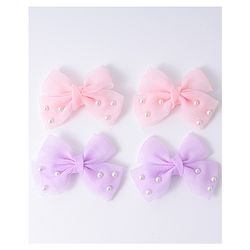 Babyhug Bow & Butterfly Clips Set of 4  - Pink & Purple