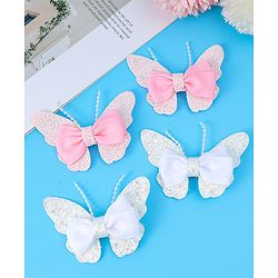 Babyhug Bow and Butterfly Clips Set of 4 - White & Pink