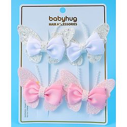 Babyhug Bow and Butterfly Clips Set of 4 - White & Pink