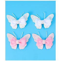 Babyhug Bow and Butterfly Clips Set of 4 - White & Pink