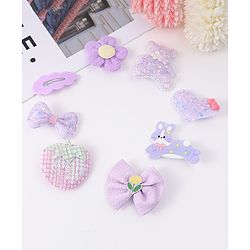 Babyhug Hair Pins and Clips With Bow & Floral Design Pack Of 8 - Purple