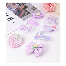 Babyhug Hair Pins and Clips With Bow & Floral Design Pack Of 8 - Purple