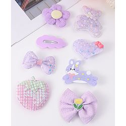 Babyhug Hair Pins and Clips With Bow & Floral Design Pack Of 8 - Purple