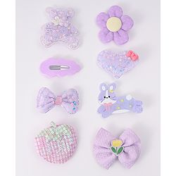 Babyhug Hair Pins and Clips With Bow & Floral Design Pack Of 8 - Purple
