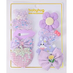 Babyhug Hair Pins and Clips With Bow & Floral Design Pack Of 8 - Purple