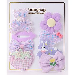 Babyhug Hair Pins and Clips With Bow & Floral Design Pack Of 8 - Purple