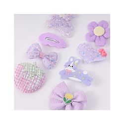 Babyhug Hair Pins and Clips With Bow & Floral Design Pack Of 8 - Purple