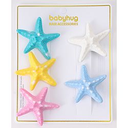 Babyhug Hair Pins and Clips With Star Design Pack Of 5 - Pink & Blue