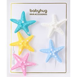Babyhug Hair Pins and Clips With Star Design Pack Of 5 - Pink & Blue