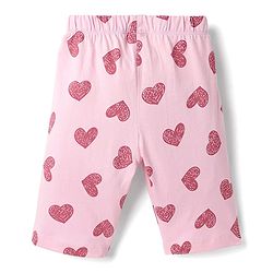 Babyhug Cotton Knit Half Sleeves Capri Night Suit With Heart Print - Pink
