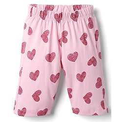 Babyhug Cotton Knit Half Sleeves Capri Night Suit With Heart Print - Pink