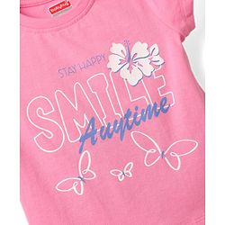 Babyhug Cotton Knit Half Sleeves Capri Set With Polka Dots & Floral Print - Pink & Navy Blue