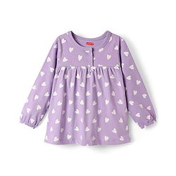 Babyhug Cotton Knit Full Sleeves Co-ords Night Suit With Heart Print - Purple