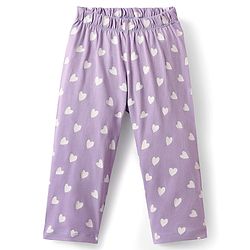 Babyhug Cotton Knit Full Sleeves Co-ords Night Suit With Heart Print - Purple