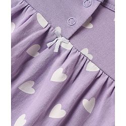 Babyhug Cotton Knit Full Sleeves Co-ords Night Suit With Heart Print - Purple