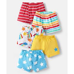 Babyhug 100% Cotton Single Jersey Antibacterial Striped Trunks with Star Print Pack of 5 - Multicolor