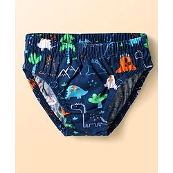 Babyhug 100% Cotton Single Jersey Knit Antibacterial Briefs With Star Stripes & Dino Print Pack Of 3 - Orange Navy Blue & Light Blue