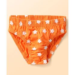 Babyhug 100% Cotton Single Jersey Knit Antibacterial Briefs With Star Stripes & Dino Print Pack Of 3 - Orange Navy Blue & Light Blue