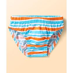 Babyhug 100% Cotton Single Jersey Knit Antibacterial Briefs With Star Stripes & Dino Print Pack Of 3 - Orange Navy Blue & Light Blue
