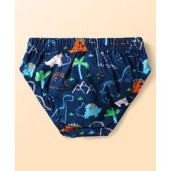 Babyhug 100% Cotton Single Jersey Knit Antibacterial Briefs With Star Stripes & Dino Print Pack Of 3 - Orange Navy Blue & Light Blue
