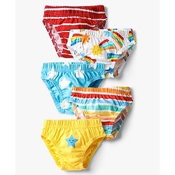 Babyhug 100% Cotton Knit Antibacterial Briefs with Star Print & Stripes Pack of 5 - Multicolor