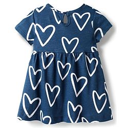 Babyhug Single Jersey Knit Half Sleeves Frock With Bow Applique - Navy Blue