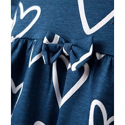 Babyhug Single Jersey Knit Half Sleeves Frock With Bow Applique - Navy Blue