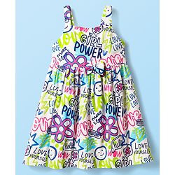 Babyhug Cotton Knit Sleeveless Printed Frock With Shrug - White & Blue