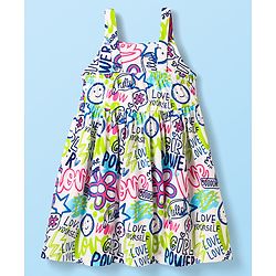 Babyhug Cotton Knit Sleeveless Printed Frock With Shrug - White & Blue