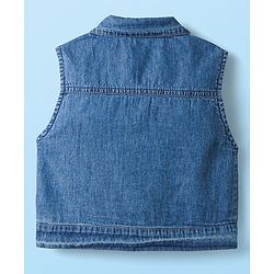 Babyhug Cotton Knit Sleeveless Printed Frock With Shrug - White & Blue