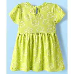 Babyhug Single Jersey Knit Half Sleeves Frock With Floral Print & Bow Applique - Limegreen