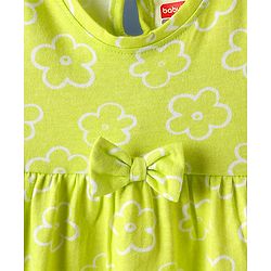 Babyhug Single Jersey Knit Half Sleeves Frock With Floral Print & Bow Applique - Limegreen
