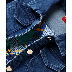 Babyhug 100% Cotton Knit Frock & Full Sleeves Jacket With Floral Print - Blue