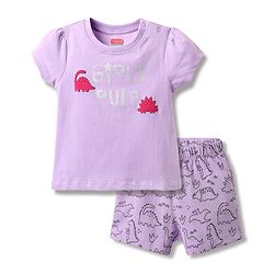 Babyhug 100% Cotton Knit Half Sleeves T-Shirt & Short With Dino Print - Lavender