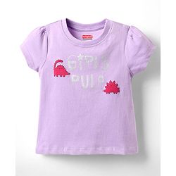 Babyhug 100% Cotton Knit Half Sleeves T-Shirt & Short With Dino Print - Lavender