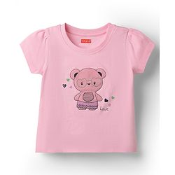 Babyhug Cotton Knit Half Sleeves Shorts Night Suit With Bear Print - Pink & Navy Blue
