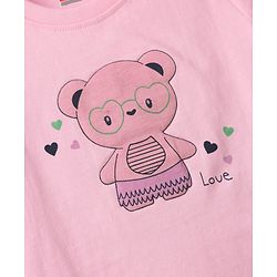 Babyhug Cotton Knit Half Sleeves Shorts Night Suit With Bear Print - Pink & Navy Blue