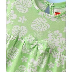Babyhug Single Jersey Knit Half Sleeves Frock With Floral Print & Bow Applique - Light Green