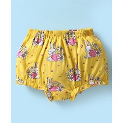 Babyhug 100% Cotton Antibacterial Bloomers With Hearts & Animal Print Pack Of 3 - Yellow White & Dark Pink
